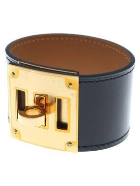 Hermes Tall Bracelet Black Leather Gold